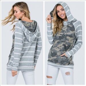 ❤️ 2 for $19 - Super Soft Striped Camo Hoodie Pullover, XL, NWT